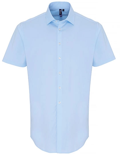 Men´s Stretch Fit Poplin Short Sleeve Cotton Shirt zum Besticken und Bedrucken in der Farbe Pale Blue (ca. Pantone 2717C) mit Ihren Logo, Schriftzug oder Motiv.
