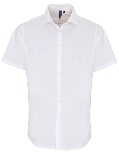 Men´s Stretch Fit Poplin Short Sleeve Cotton Shirt zum Besticken und Bedrucken in der Farbe White mit Ihren Logo, Schriftzug oder Motiv.