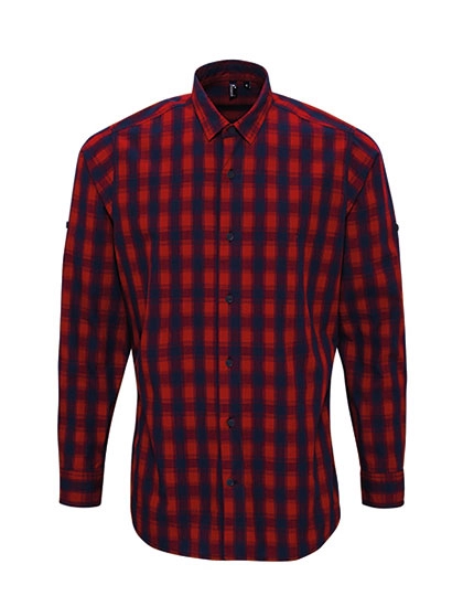 Men´s Mulligan Check Cotton Long Sleeve Shirt zum Besticken und Bedrucken in der Farbe Red-Navy mit Ihren Logo, Schriftzug oder Motiv.