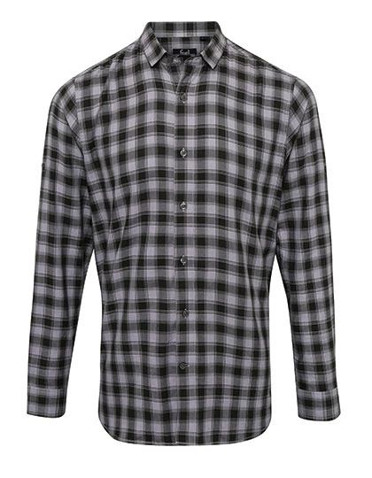Men´s Mulligan Check Cotton Long Sleeve Shirt zum Besticken und Bedrucken in der Farbe Steel-Black mit Ihren Logo, Schriftzug oder Motiv.