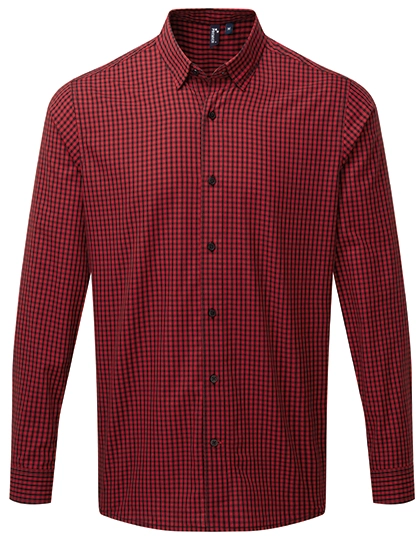 Men´s Maxton Check Long Sleeve Shirt zum Besticken und Bedrucken in der Farbe Black-Red (ca. Pantone 201C) mit Ihren Logo, Schriftzug oder Motiv.