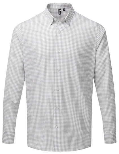 Men´s Maxton Check Long Sleeve Shirt zum Besticken und Bedrucken in der Farbe Silver (ca. Pantone 429C)-White mit Ihren Logo, Schriftzug oder Motiv.