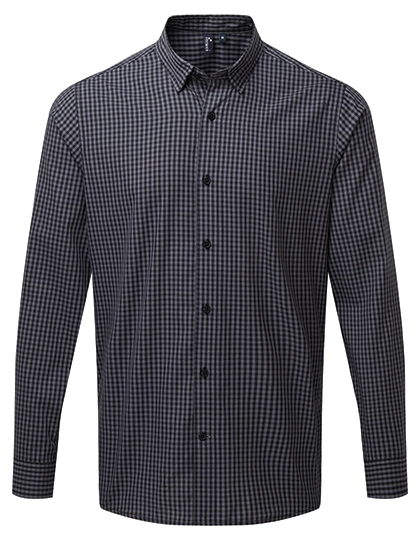 Men´s Maxton Check Long Sleeve Shirt zum Besticken und Bedrucken in der Farbe Steel (ca. Pantone 431C)-Black mit Ihren Logo, Schriftzug oder Motiv.