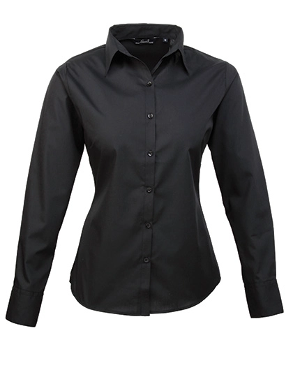 Women´s Poplin Long Sleeve Blouse zum Besticken und Bedrucken in der Farbe Black mit Ihren Logo, Schriftzug oder Motiv.