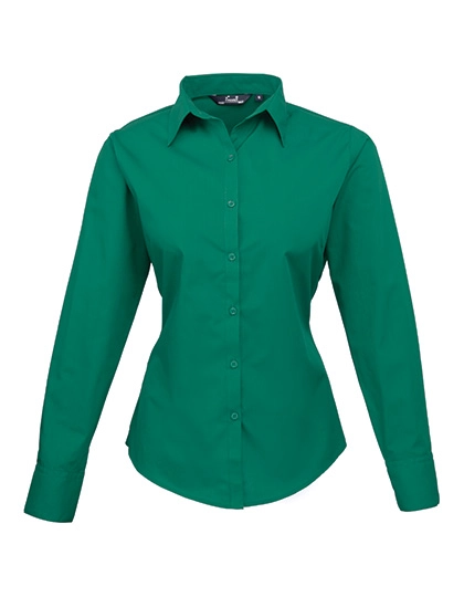 Women´s Poplin Long Sleeve Blouse zum Besticken und Bedrucken in der Farbe Emerald mit Ihren Logo, Schriftzug oder Motiv.