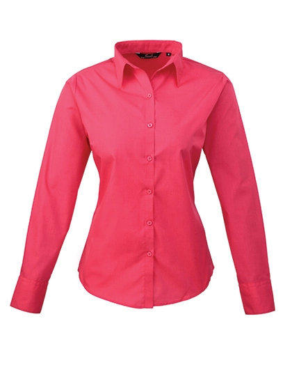 Women´s Poplin Long Sleeve Blouse zum Besticken und Bedrucken in der Farbe Hot Pink mit Ihren Logo, Schriftzug oder Motiv.