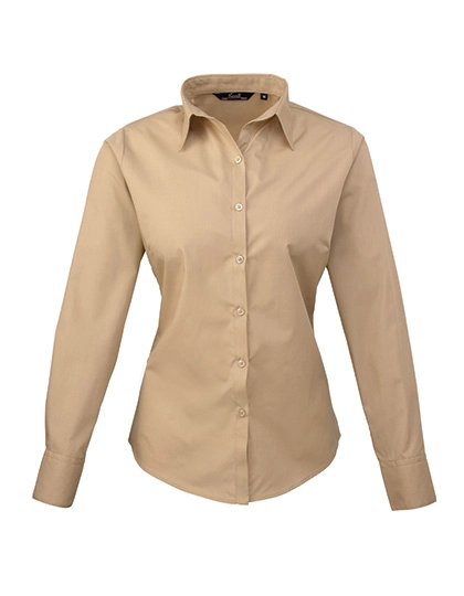 Women´s Poplin Long Sleeve Blouse zum Besticken und Bedrucken in der Farbe Khaki mit Ihren Logo, Schriftzug oder Motiv.