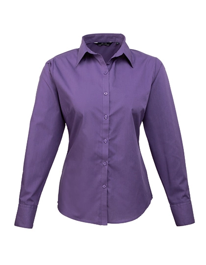 Women´s Poplin Long Sleeve Blouse zum Besticken und Bedrucken in der Farbe Purple mit Ihren Logo, Schriftzug oder Motiv.