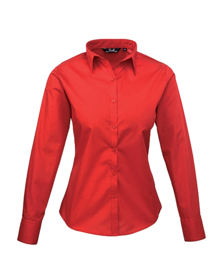 Women´s Poplin Long Sleeve Blouse zum Besticken und Bedrucken in der Farbe Red mit Ihren Logo, Schriftzug oder Motiv.