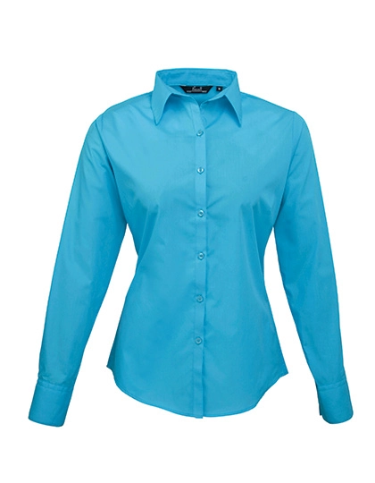 Women´s Poplin Long Sleeve Blouse zum Besticken und Bedrucken in der Farbe Turquoise mit Ihren Logo, Schriftzug oder Motiv.