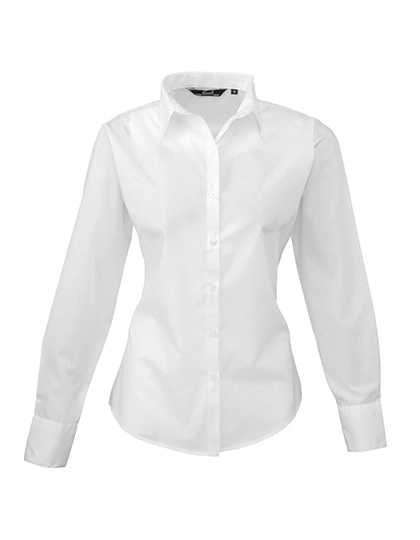 Women´s Poplin Long Sleeve Blouse zum Besticken und Bedrucken in der Farbe White mit Ihren Logo, Schriftzug oder Motiv.