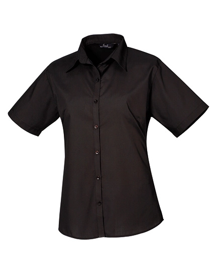 Women´s Poplin Short Sleeve Blouse zum Besticken und Bedrucken in der Farbe Black mit Ihren Logo, Schriftzug oder Motiv.