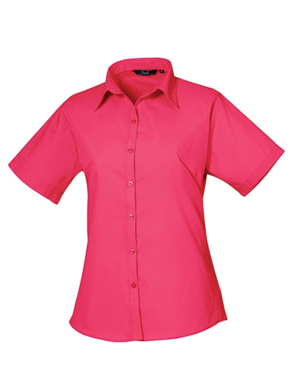 Women´s Poplin Short Sleeve Blouse zum Besticken und Bedrucken in der Farbe Hot Pink mit Ihren Logo, Schriftzug oder Motiv.
