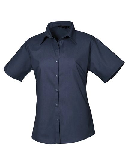 Women´s Poplin Short Sleeve Blouse zum Besticken und Bedrucken in der Farbe Navy mit Ihren Logo, Schriftzug oder Motiv.