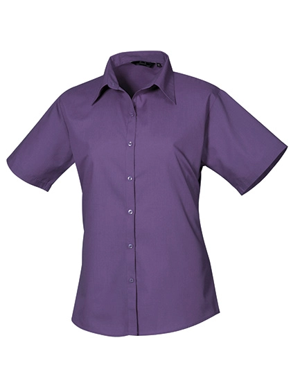 Women´s Poplin Short Sleeve Blouse zum Besticken und Bedrucken in der Farbe Purple mit Ihren Logo, Schriftzug oder Motiv.