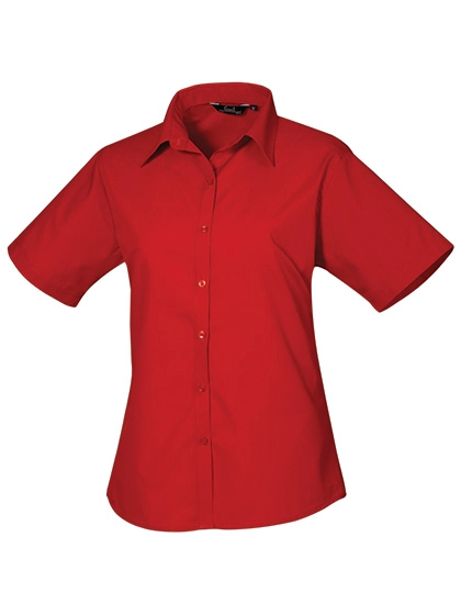Women´s Poplin Short Sleeve Blouse zum Besticken und Bedrucken in der Farbe Red mit Ihren Logo, Schriftzug oder Motiv.