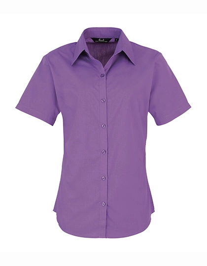 Women´s Poplin Short Sleeve Blouse zum Besticken und Bedrucken in der Farbe Rich Violet mit Ihren Logo, Schriftzug oder Motiv.