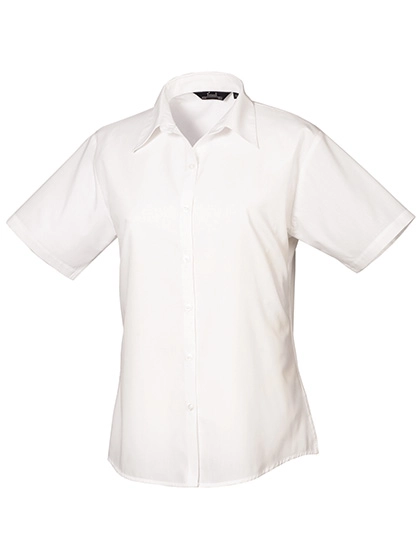 Women´s Poplin Short Sleeve Blouse zum Besticken und Bedrucken in der Farbe White mit Ihren Logo, Schriftzug oder Motiv.