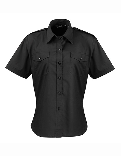 Women´s Pilot Shirt Short Sleeve zum Besticken und Bedrucken in der Farbe Black mit Ihren Logo, Schriftzug oder Motiv.
