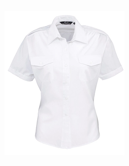 Women´s Pilot Shirt Short Sleeve zum Besticken und Bedrucken in der Farbe White mit Ihren Logo, Schriftzug oder Motiv.