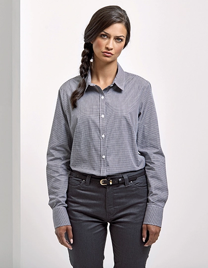Women´s Microcheck (Gingham) Long Sleeve Cotton Shirt zum Besticken und Bedrucken mit Ihren Logo, Schriftzug oder Motiv.