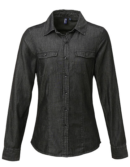 Women´s Jeans Stitch Denim Shirt zum Besticken und Bedrucken in der Farbe Black Denim (ca. Pantone 433) mit Ihren Logo, Schriftzug oder Motiv.