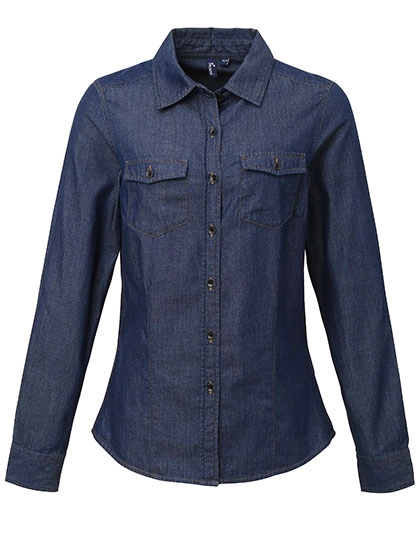Women´s Jeans Stitch Denim Shirt zum Besticken und Bedrucken in der Farbe Indigo Denim (ca. Pantone 2767) mit Ihren Logo, Schriftzug oder Motiv.