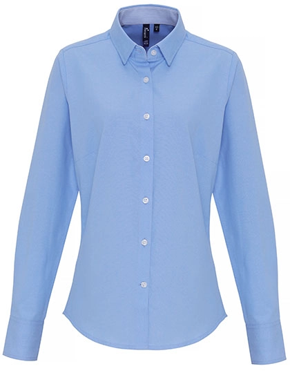 Women´s Cotton Rich Oxford Stripes Shirt zum Besticken und Bedrucken in der Farbe Oxford Blue (ca. Pantone 7453) mit Ihren Logo, Schriftzug oder Motiv.