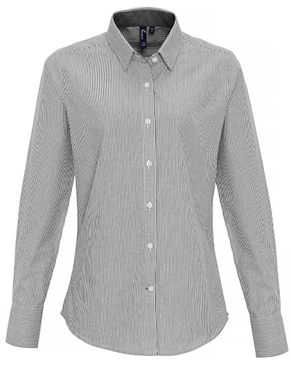 Women´s Cotton Rich Oxford Stripes Shirt zum Besticken und Bedrucken in der Farbe White-Grey (ca. Pantone 430c) mit Ihren Logo, Schriftzug oder Motiv.