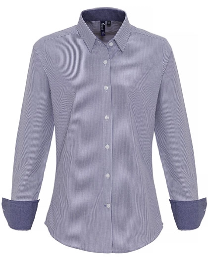 Women´s Cotton Rich Oxford Stripes Shirt zum Besticken und Bedrucken in der Farbe White-Navy (ca. Pantone 2380) mit Ihren Logo, Schriftzug oder Motiv.