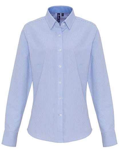 Women´s Cotton Rich Oxford Stripes Shirt zum Besticken und Bedrucken in der Farbe White-Oxford Blue (ca. Pantone 7453) mit Ihren Logo, Schriftzug oder Motiv.