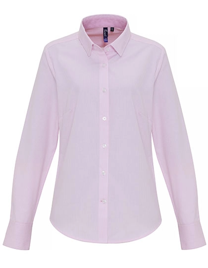 Women´s Cotton Rich Oxford Stripes Shirt zum Besticken und Bedrucken in der Farbe White-Pink (ca. Pantone 1895) mit Ihren Logo, Schriftzug oder Motiv.