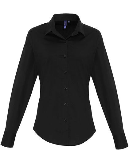 Women´s Stretch Fit Poplin Long Sleeve Cotton Shirt zum Besticken und Bedrucken in der Farbe Black mit Ihren Logo, Schriftzug oder Motiv.