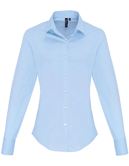 Women´s Stretch Fit Poplin Long Sleeve Cotton Shirt zum Besticken und Bedrucken in der Farbe Pale Blue (ca. Pantone 2717C) mit Ihren Logo, Schriftzug oder Motiv.