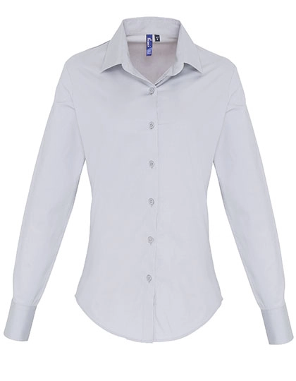 Women´s Stretch Fit Poplin Long Sleeve Cotton Shirt zum Besticken und Bedrucken in der Farbe Silver (ca. Pantone 428) mit Ihren Logo, Schriftzug oder Motiv.