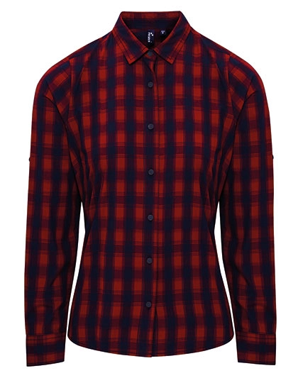Women´s Mulligan Check Cotton Long Sleeve Shirt zum Besticken und Bedrucken in der Farbe Red-Navy mit Ihren Logo, Schriftzug oder Motiv.