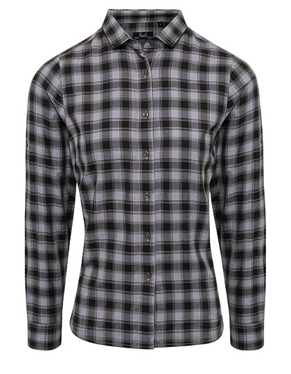 Women´s Mulligan Check Cotton Long Sleeve Shirt zum Besticken und Bedrucken in der Farbe Steel-Black mit Ihren Logo, Schriftzug oder Motiv.