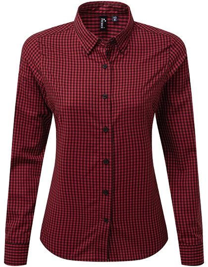 Women´s Maxton Check Long Sleeve Shirt zum Besticken und Bedrucken in der Farbe Black-Red (ca. Pantone 201C) mit Ihren Logo, Schriftzug oder Motiv.