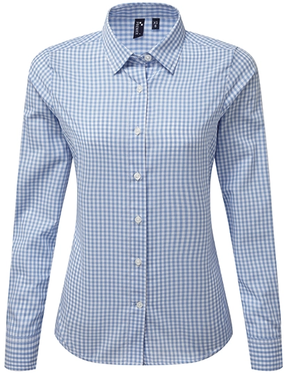 Women´s Maxton Check Long Sleeve Shirt zum Besticken und Bedrucken in der Farbe Light Blue (ca. Pantone 2707C)-White mit Ihren Logo, Schriftzug oder Motiv.