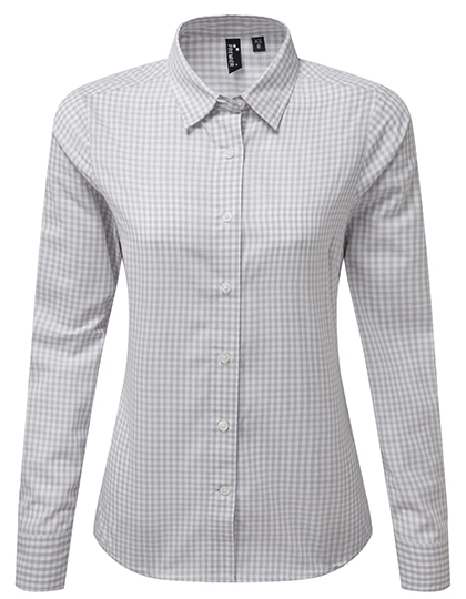Women´s Maxton Check Long Sleeve Shirt zum Besticken und Bedrucken in der Farbe Silver (ca. Pantone 429C)-White mit Ihren Logo, Schriftzug oder Motiv.