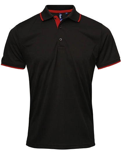 Men´s Contrast Coolchecker® Polo zum Besticken und Bedrucken in der Farbe Black-Red (ca. Pantone 200) mit Ihren Logo, Schriftzug oder Motiv.