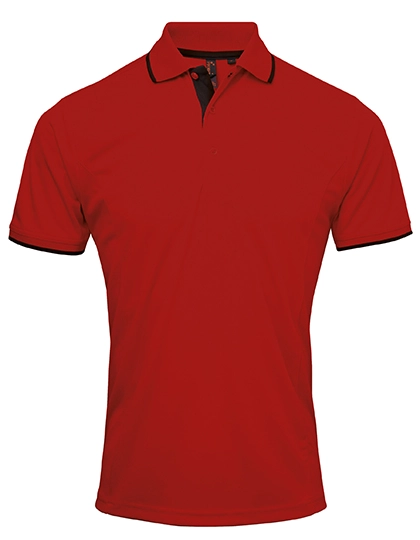 Men´s Contrast Coolchecker® Polo zum Besticken und Bedrucken in der Farbe Red (ca. Pantone 200)-Black mit Ihren Logo, Schriftzug oder Motiv.