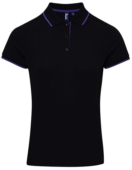 Women´s Contrast Coolchecker® Polo zum Besticken und Bedrucken in der Farbe Black-Purple mit Ihren Logo, Schriftzug oder Motiv.
