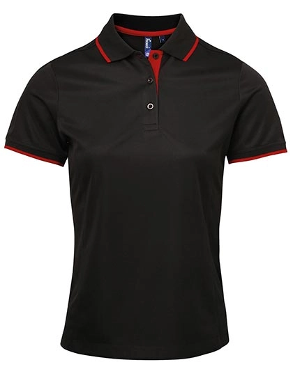 Women´s Contrast Coolchecker® Polo zum Besticken und Bedrucken in der Farbe Black-Red (ca. Pantone 200) mit Ihren Logo, Schriftzug oder Motiv.