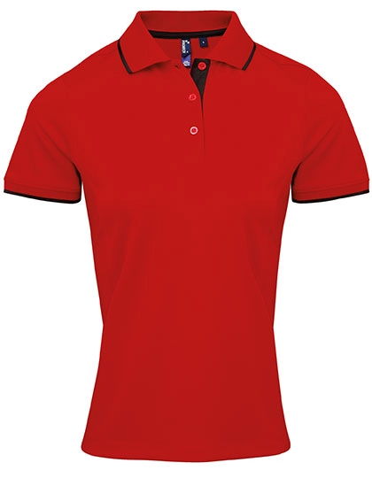 Women´s Contrast Coolchecker® Polo zum Besticken und Bedrucken in der Farbe Red (ca. Pantone 200)-Black mit Ihren Logo, Schriftzug oder Motiv.