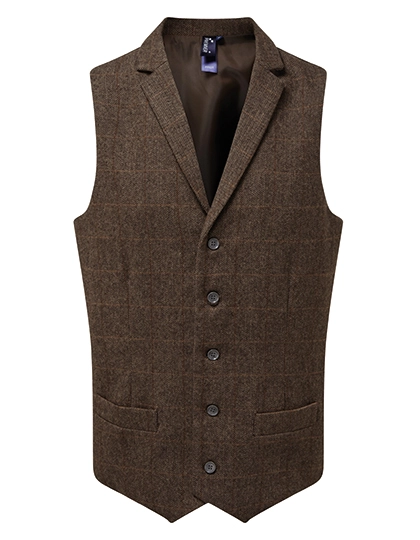 Men´s Herringbone Waistcoat zum Besticken und Bedrucken in der Farbe Brown Check mit Ihren Logo, Schriftzug oder Motiv.