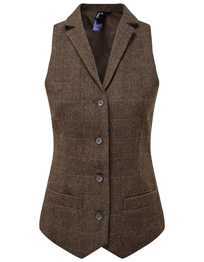 Women´s Herringbone Waistcoat zum Besticken und Bedrucken in der Farbe Brown Check mit Ihren Logo, Schriftzug oder Motiv.