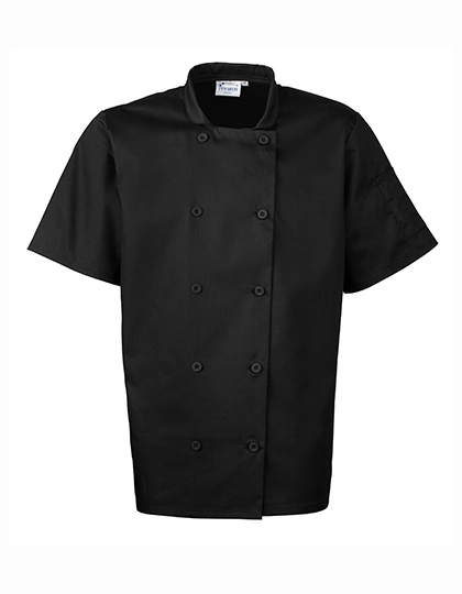 Short Sleeve Chef´s Jacket zum Besticken und Bedrucken in der Farbe Black mit Ihren Logo, Schriftzug oder Motiv.