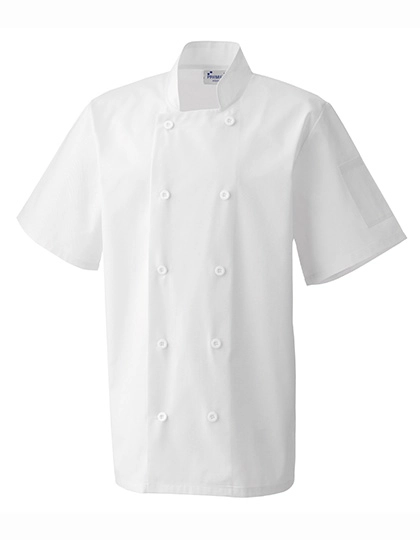 Short Sleeve Chef´s Jacket zum Besticken und Bedrucken in der Farbe White mit Ihren Logo, Schriftzug oder Motiv.