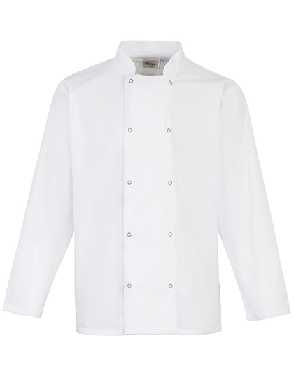 Chef´s Long Sleeve Stud Jacket zum Besticken und Bedrucken in der Farbe White mit Ihren Logo, Schriftzug oder Motiv.